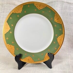 Martin Limoges France Olive Green &‎ Gold 9.5" Luncheon Plate